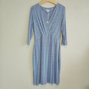 Pure Collection Blue Mosaic Print Jersey Faux Wrap Dress Sz 8-10